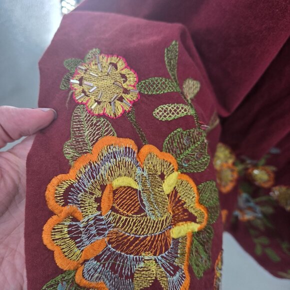 Vintage Y2K Fashion Terminal Burgundy Embroidery Beads 100% Cotton Maxi Skirt XL - Picture 11 of 11